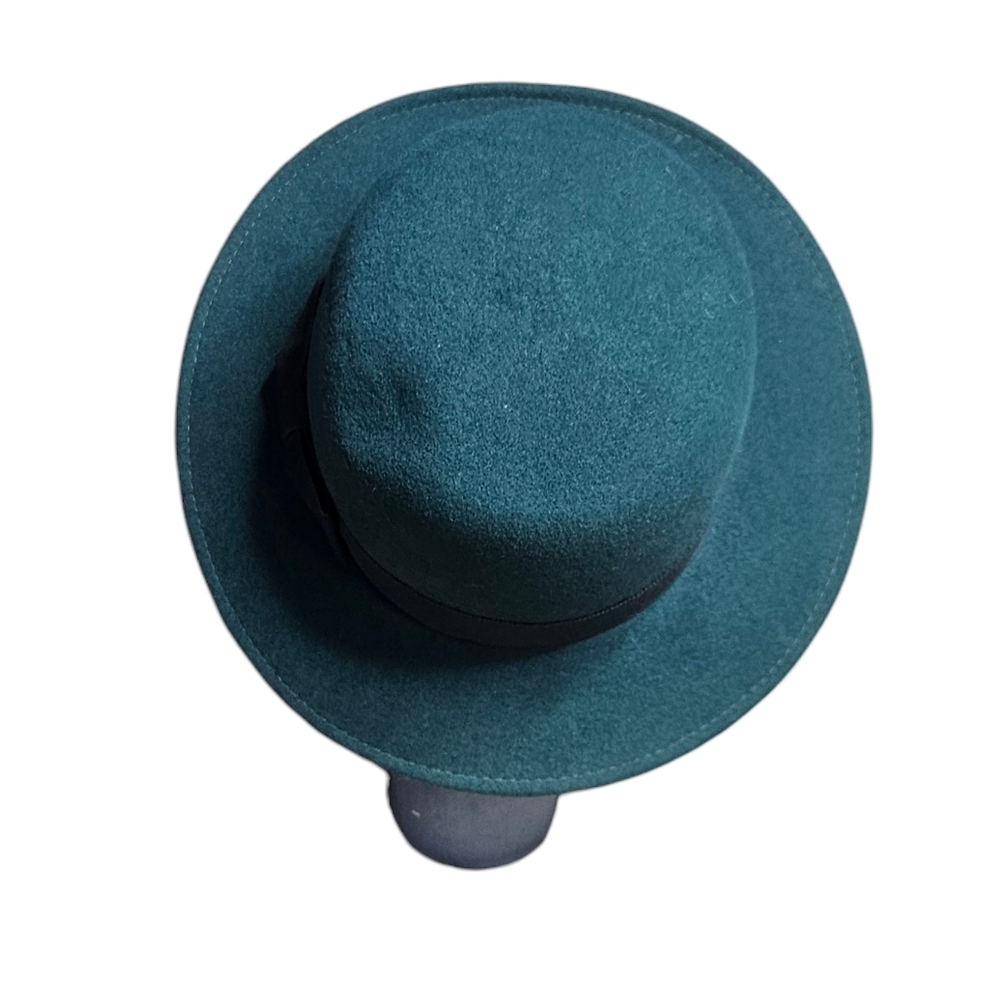 Vintage 1960s–70s Teal Felt Fedora Trilby Hat | IMPORTNA | Wool Felt | Deadstock - Picture 4 of 8